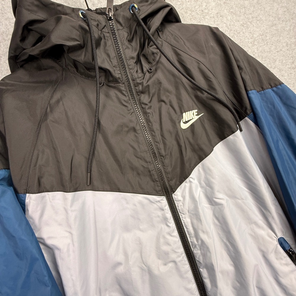 Nike Windbreaker Jacket Mens Small Black Grey Blue Windrunner Hooded Full Zip